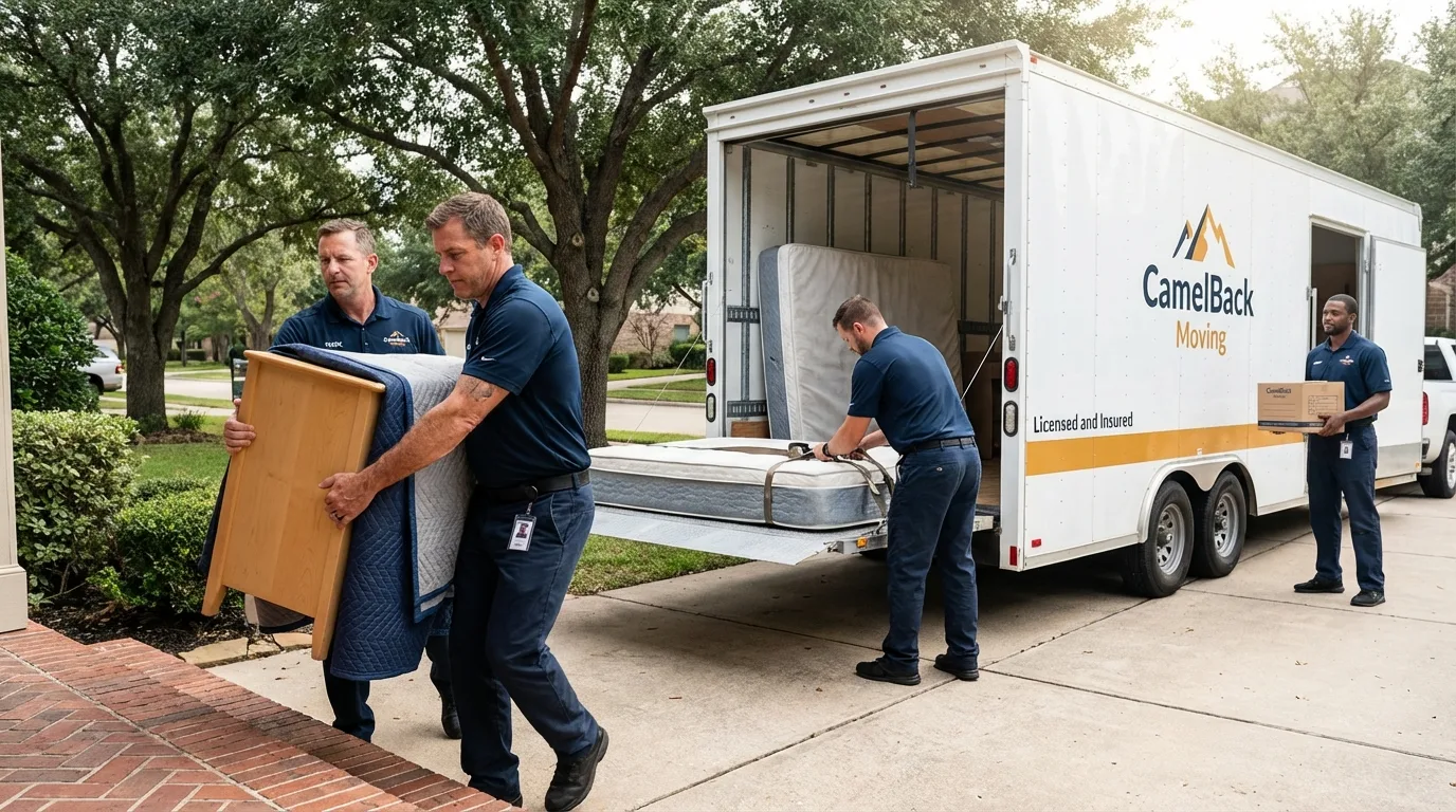 Crew loading residential truck for cross-state move from Keytesville, MO
