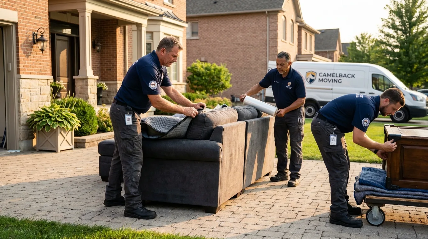 Large estate moving crew wrapping furniture in Keytesville, MO