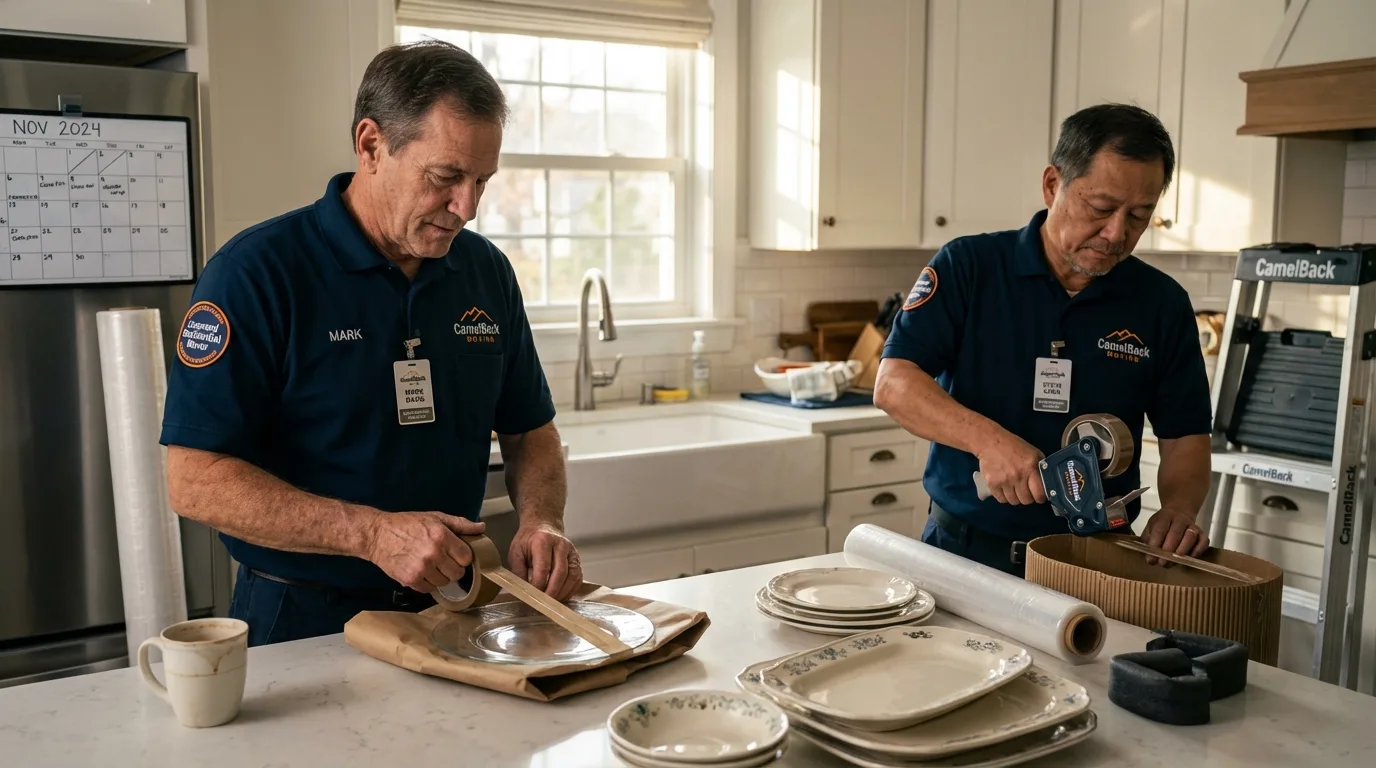 Professional crew packing kitchen dishware in Keytesville, MO